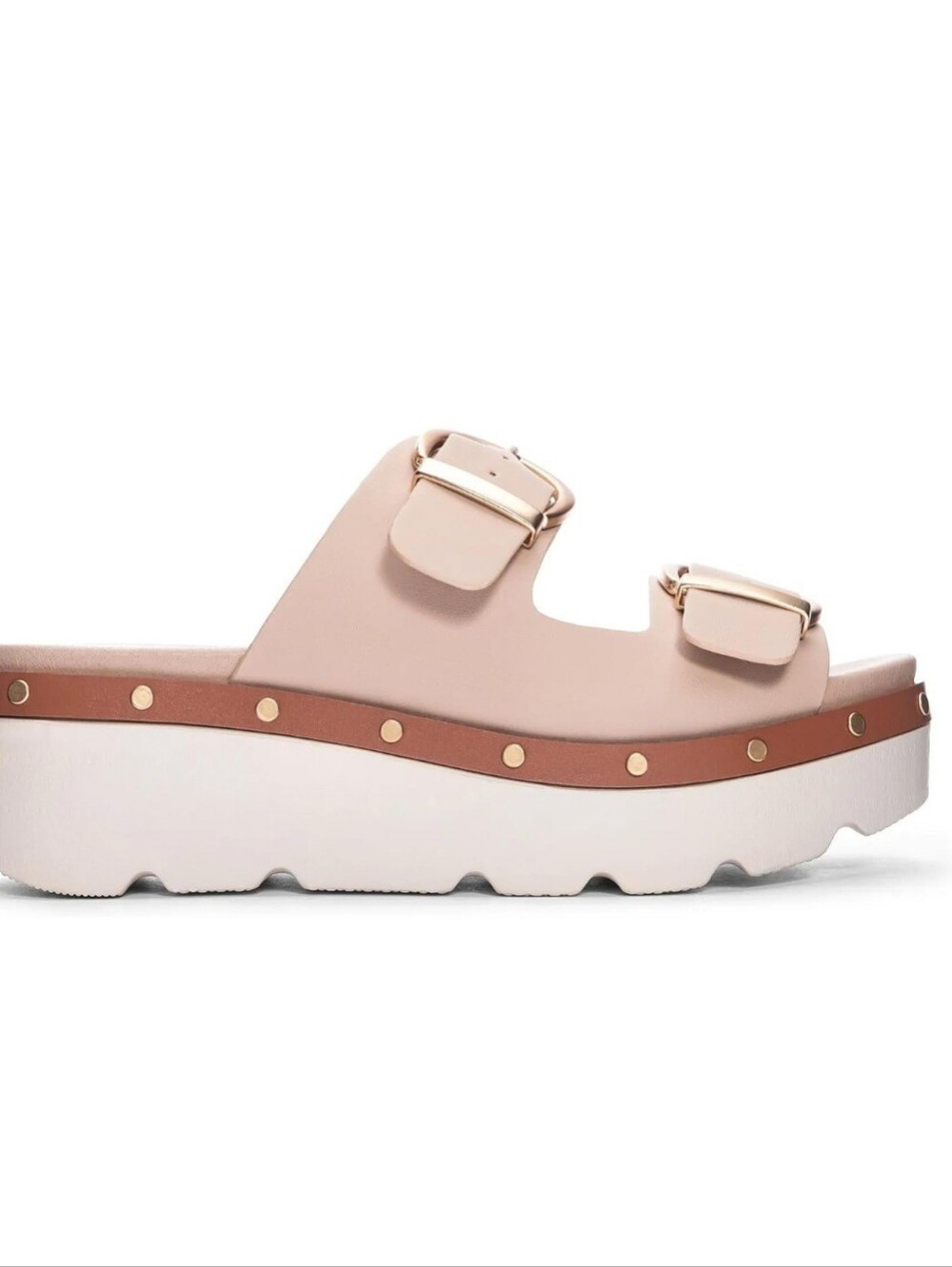 Platform Slide Sandal with Buckles - Blush Pink